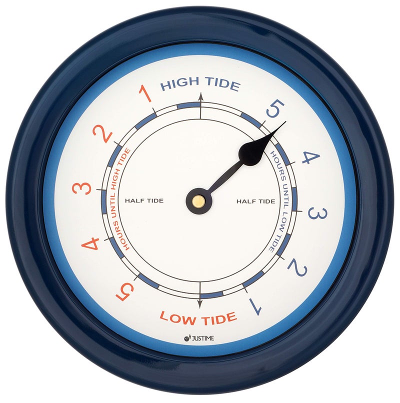 JUSTIME 8.5 Inch Atlantic Tide Clock for East Coast, High Tide Low Tide Clock with Plastic Water Resistant Case, Colorful Graphics Designed Home Wall DÃ©cor (TT019 Blue) - Image 1